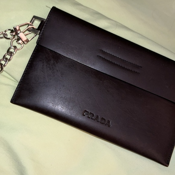 PRADA LEATHER ENVELOP POUCH/CLUTCH BAG PREOWNED BROWN - Picture 3 of 14